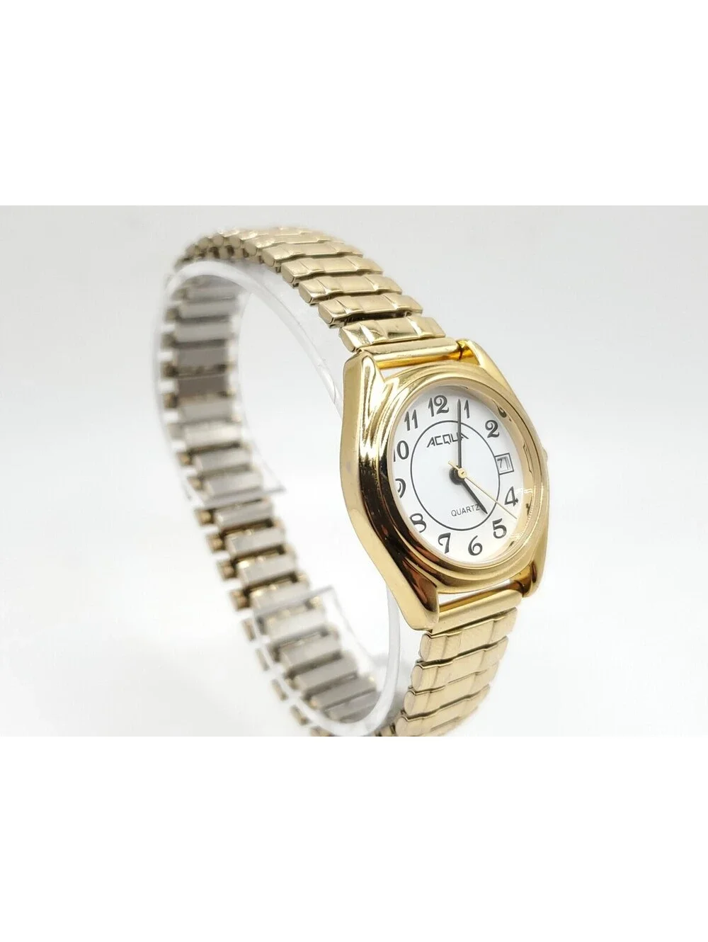 Acqua By Timex Gld Tone Expandable Band White Date Dial Women Watch New Battery